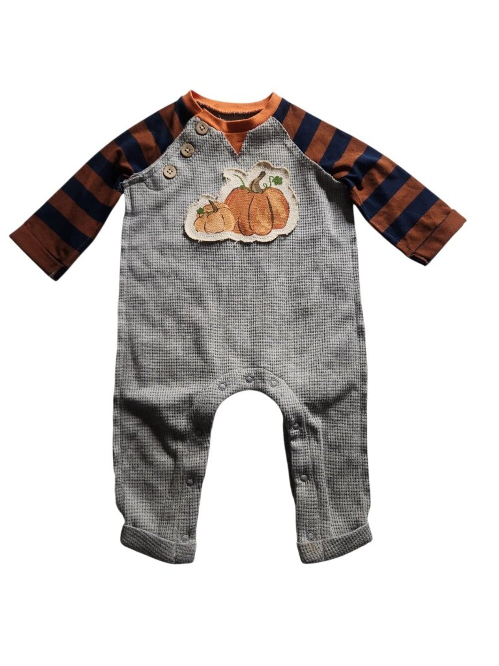 Mud Pie 3-6m NWT Pumpkin Patch Halloween Romper Waffle applique Thanksgiving